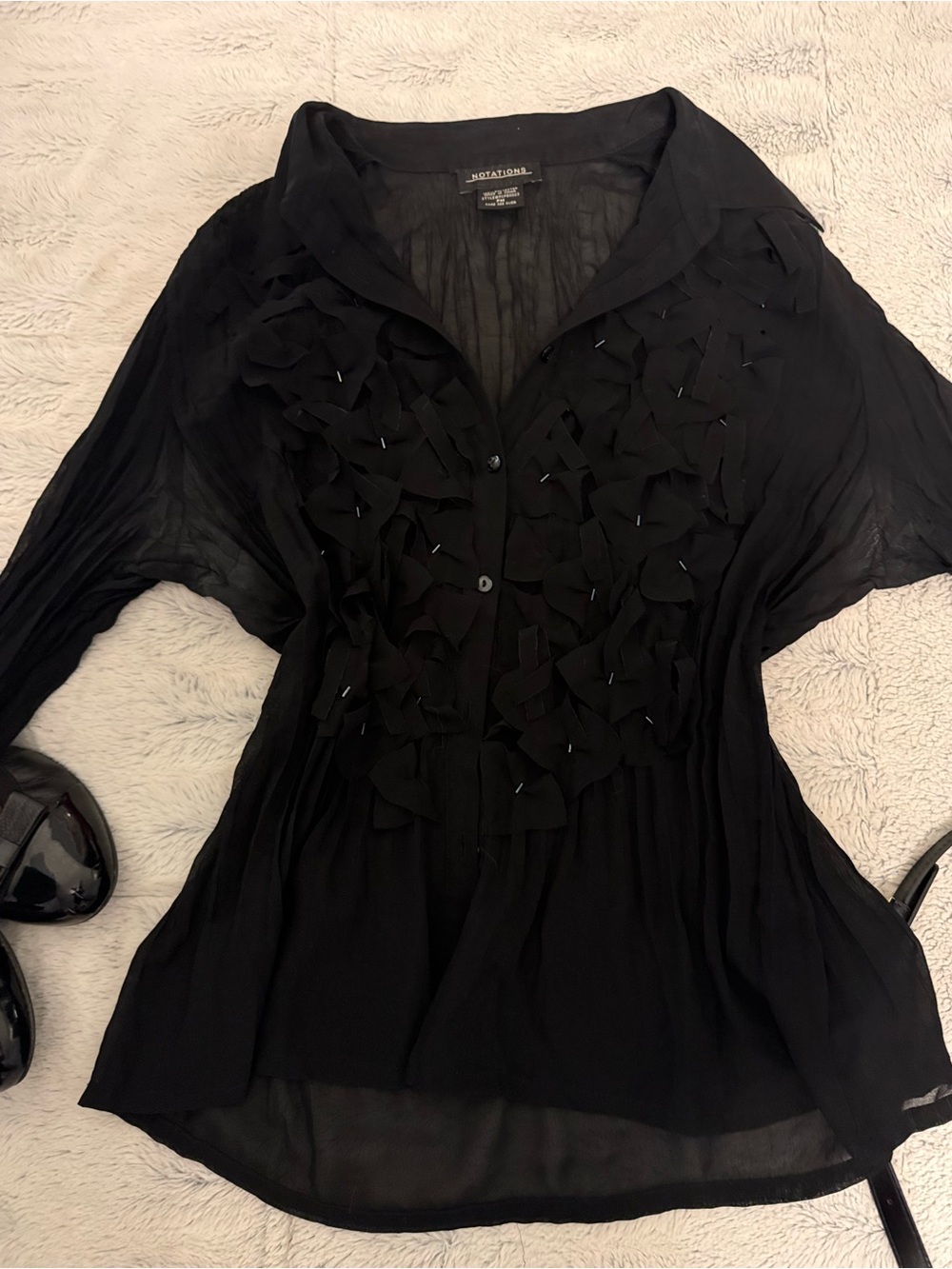 Notations Black Ruffle Front Button Blouse - Picture 5 of 5